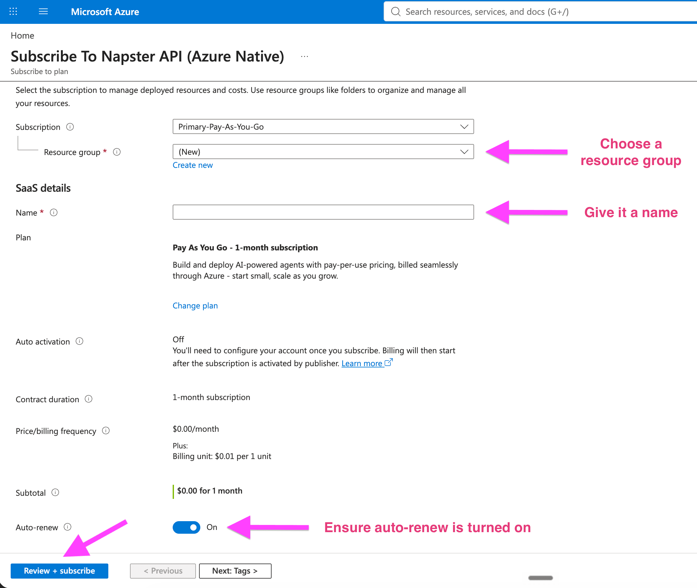 Create a new SaaS subscription