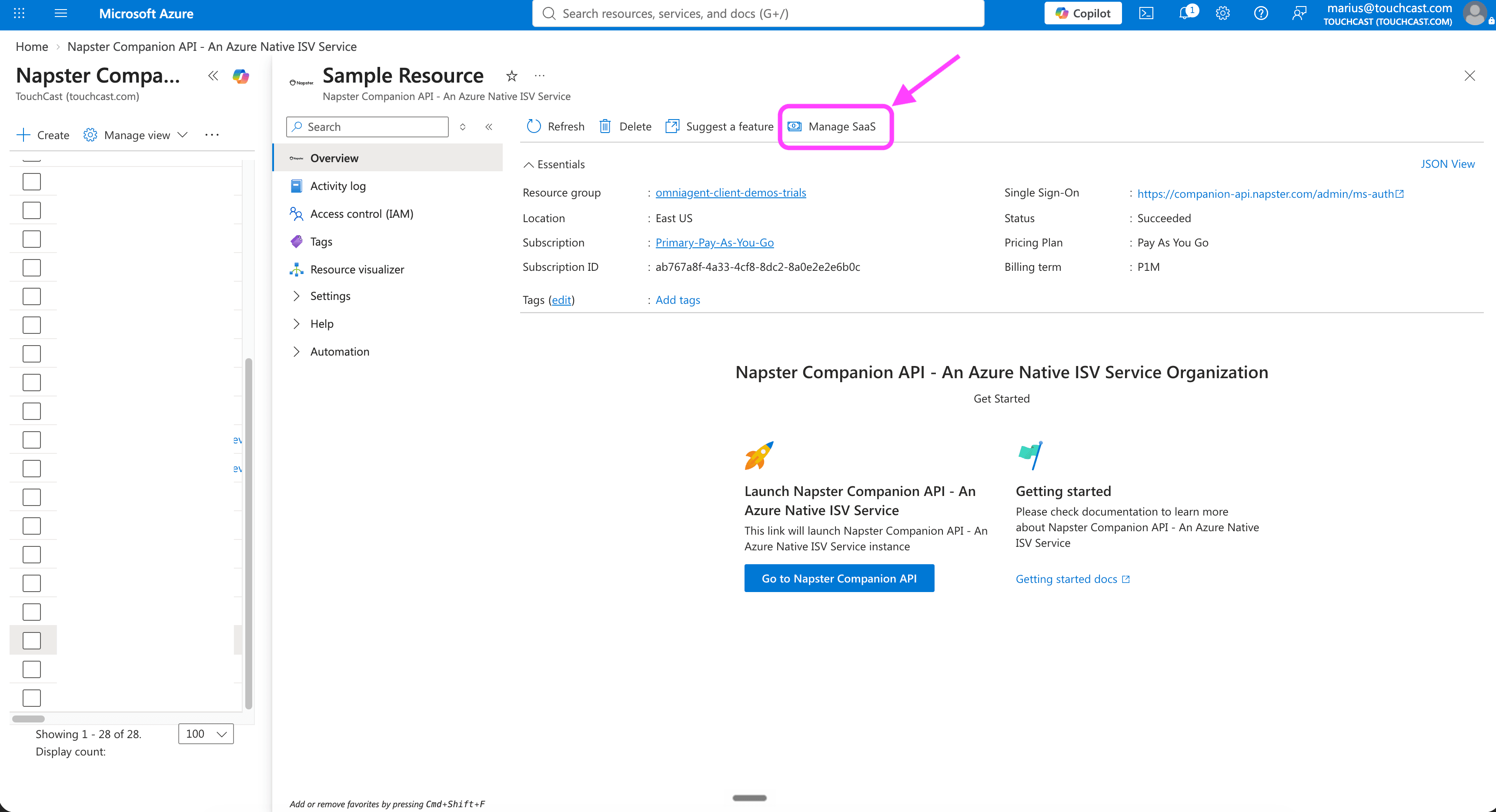 Manage SaaS on the existing resource