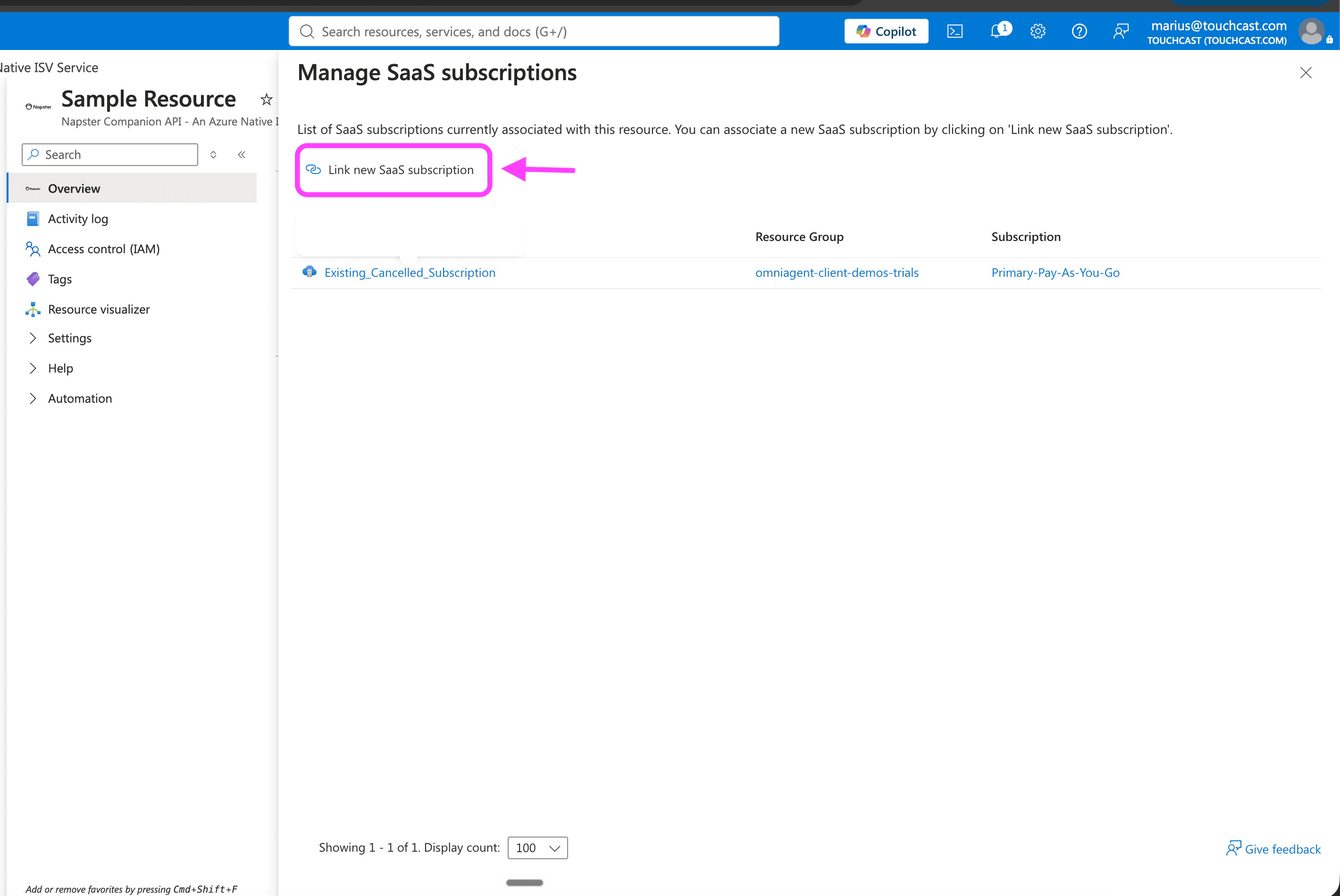 Link new SaaS subscription